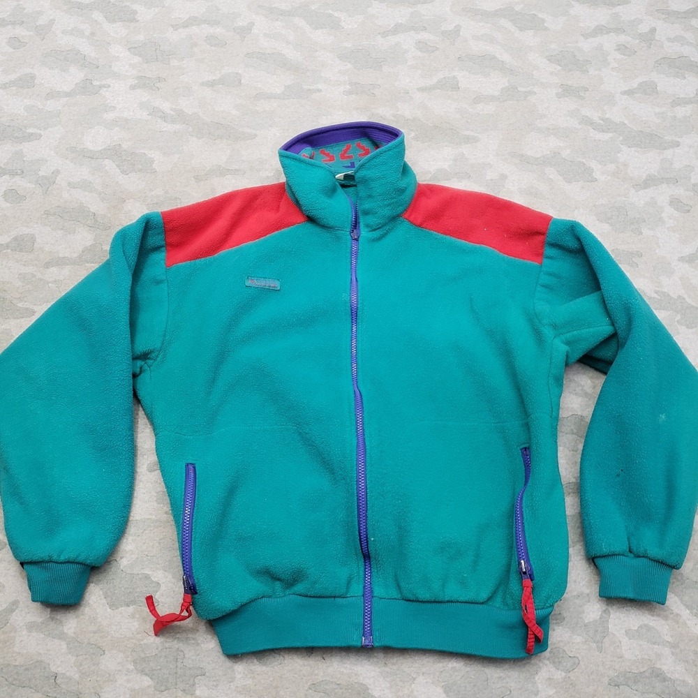 VTG‎ Columbia Sweatshirt Mens Large Green Fleece Full Zip Pockets